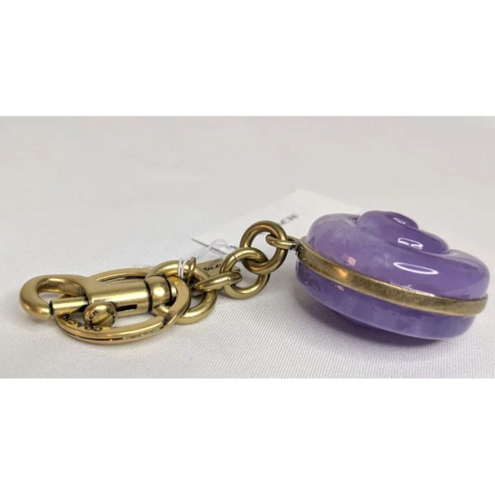 Coach Snail Bag Charm With Key Ring In Brass Purple CAX69 Keychain NWT